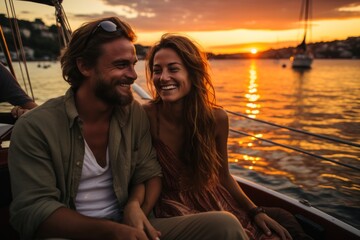 Caucasian perfect couple smiling on vacation Luxury travel concept. People vacation concept