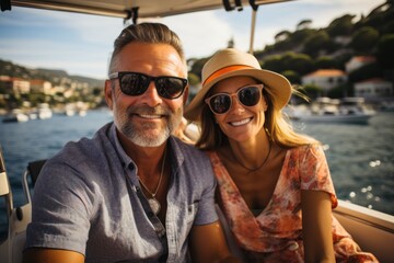 Caucasian perfect couple smiling on vacation Luxury travel concept. People vacation concept - 633474594