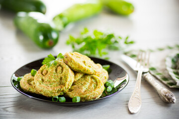 Fried squash green pancakes in a plate.