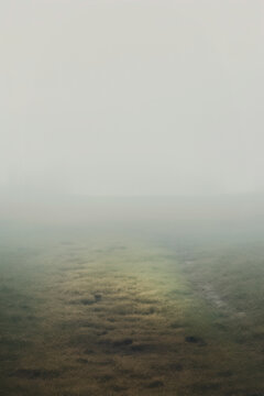 foggy empty rural grass landscape. fantasy and mysterious. 