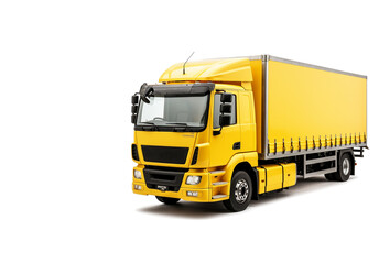 Yellow cargo truck on a transparent background for assembly content about the transportation of goods.