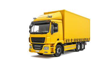 Yellow cargo truck on a transparent background for assembly content about the transportation of goods.