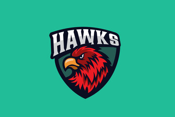 Hawk Eagle Falcon Logo Bird on Shield Sports Heraldic Abstract Vector Design.