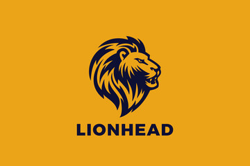 Lion Logo Head Face Vector Abstract Heraldic Vintage Design Style.