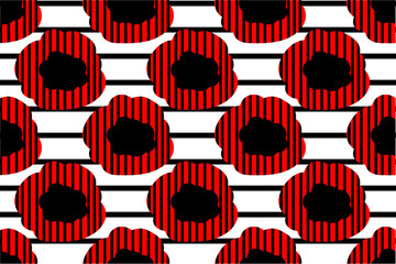 Poppy flower and black lines. Trendy, stylish, fashionable, seamless vector pattern for design and decoration.