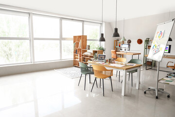Interior of office with graphic designer's workplaces