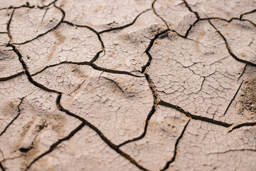Dry, cracked earth. Drought. Lack of water for irrigation. Agricultural industry.The ground was cracks in the top view for the background or graphic design with the concept of drought .