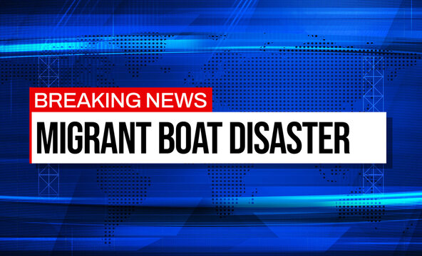 Migrant boat disaster breaking news style background, boat sinking or capsize news backdrop
