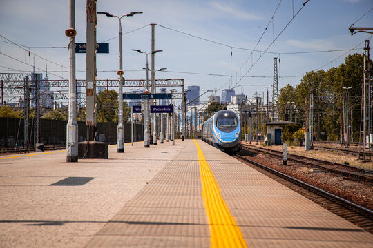 Warsaw, Poland - June 10, 2023: Pendolino train (ED250) on the track
