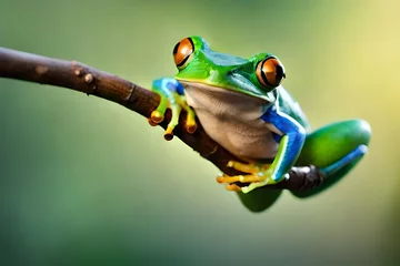 Muurstickers Tree frog, flying frog laughing © Zulfi_Art