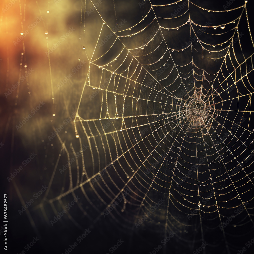 Wall mural Spider web silhouette against black wall - halloween theme dark background