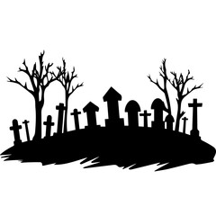 cemetery or graveyard. Silhouettes of gravestones