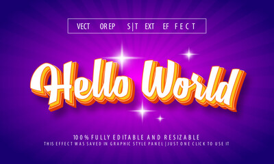 Naklejka na ściany i meble Hello World Text Effect or Vector Text Effect and Editable Text Style