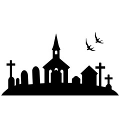 cemetery or graveyard. Silhouettes of gravestones