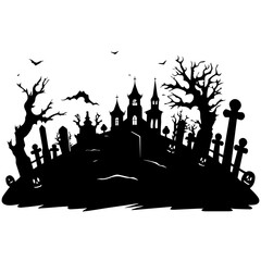 Fototapeta na wymiar cemetery or graveyard. Silhouettes of gravestones