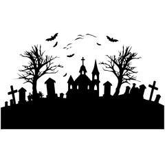 cemetery or graveyard. Silhouettes of gravestones