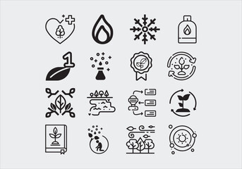 Natural and organic cosmetics vector line icons set. Skincare, no synthetic fragrance and colors, no animal testing. Editable stroke.