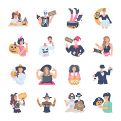 Set of Halloween Costumes Flat Illustrations 

