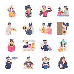 Pack of Halloween Festival Flat Illustrations 

