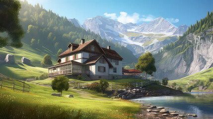 landscape with lake and mountains