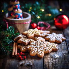 Fototapeta na wymiar Christmas homemade gingerbread cookies. Background .