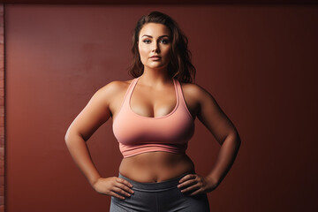 Fototapeta na wymiar Confident Woman with Fit, Plus Size Body in Studio Wearing Fitness Clothing