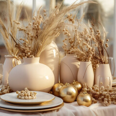 Golden decoration for Christmas table Background