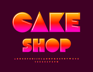 Vector advertising Emblem Cake Shop. Colorful Glossy Font. Bright Alphabet Letters and Numbers set