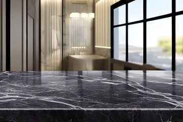 Empty  black marble table top for product display