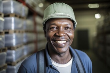 African american warehouse worker portrait in a warehouse smiling