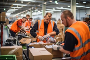 Mixed and diverse group of people working in a warehouse