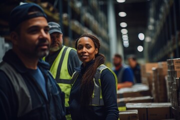 Mixed and diverse group of people working in a warehouse