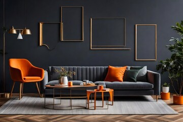 modern living room with frame mockup in black
