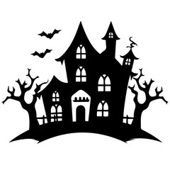 Illustration of silhouette a scary house. Mystical house with monsters and ghost for Halloween