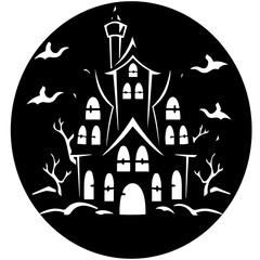Illustration of silhouette a scary house. Mystical house with monsters and ghost for Halloween