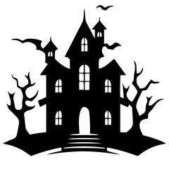 Illustration of silhouette a scary house. Mystical house with monsters and ghost for Halloween