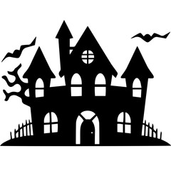 Illustration of silhouette a scary house. Mystical house with monsters and ghost for Halloween