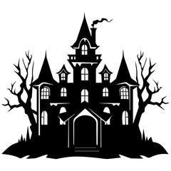 Illustration of silhouette a scary house. Mystical house with monsters and ghost for Halloween