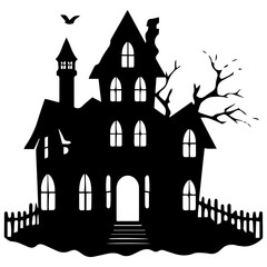 Fototapeta na wymiar Illustration of silhouette a scary house. Mystical house with monsters and ghost for Halloween
