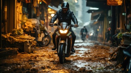 Fototapeta na wymiar biker on motorcycle. Generative Ai