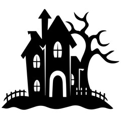 Illustration of silhouette a scary house. Mystical house with monsters and ghost for Halloween
