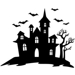 Illustration of silhouette a scary house. Mystical house with monsters and ghost for Halloween