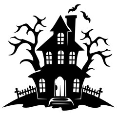 Illustration of silhouette a scary house. Mystical house with monsters and ghost for Halloween