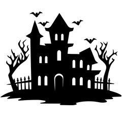 Illustration of silhouette a scary house. Mystical house with monsters and ghost for Halloween