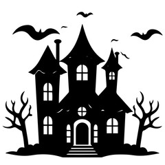 Illustration of silhouette a scary house. Mystical house with monsters and ghost for Halloween