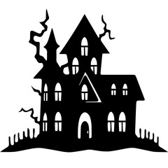 Illustration of silhouette a scary house. Mystical house with monsters and ghost for Halloween