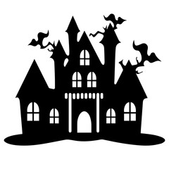 Illustration of silhouette a scary house. Mystical house with monsters and ghost for Halloween
