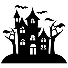Illustration of silhouette a scary house. Mystical house with monsters and ghost for Halloween
