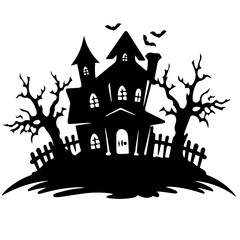 Illustration of silhouette a scary house. Mystical house with monsters and ghost for Halloween
