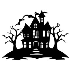 Illustration of silhouette a scary house. Mystical house with monsters and ghost for Halloween